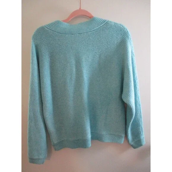 CAbi Womens Sz S Frosty Pullover Knit Sweater V-Neck Aqua Blue Style 4282 Casual - Picture 3 of 8